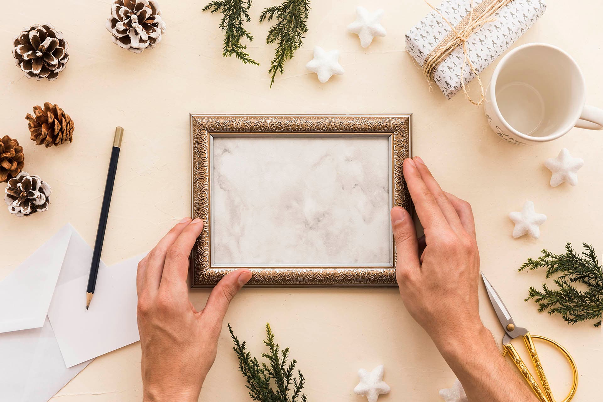Person observing framed artwork in a gallery
